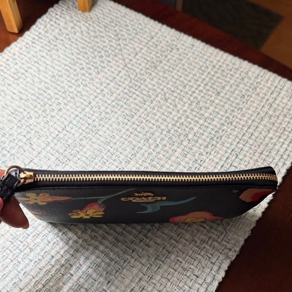 COACH Navy Floral Leather Wristlet with Multicolor Blooms - Picture 8 of 12